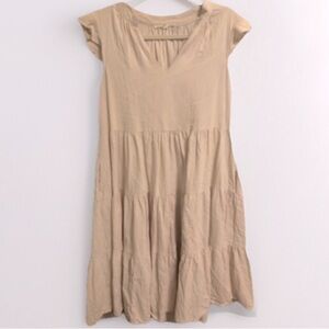 Anthropologie Label of Love Tiered Cotton Midi Dress Size Large Beige